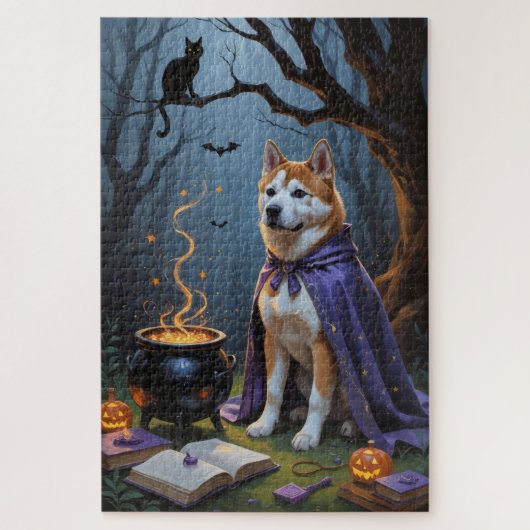 秋田犬のウィスキカルなハロウィンペイントデザイン ジグソーパズル (縦)