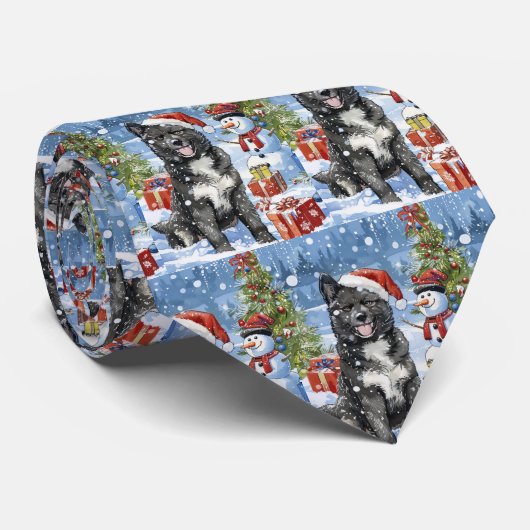 秋田犬のウィンターワンダーランド クリスマスの喜び ネクタイ (ロール)
