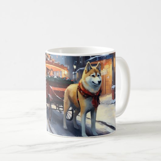 秋田犬のクリスマスの季節 コーヒーマグカップ (正面右)