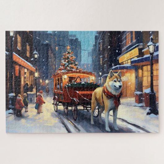 秋田犬のクリスマスの季節 ジグソーパズル (横)