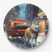 秋田犬のクリスマスの季節 ペーパープレート (正面)