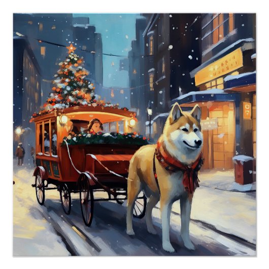 秋田犬のクリスマスの季節 ポスター (正面)