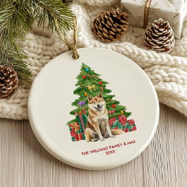 秋田犬のクリスマスパーソナライズ セラミックオーナメント