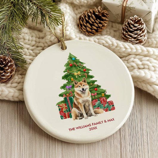 秋田犬のクリスマスパーソナライズ セラミックオーナメント