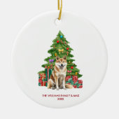 秋田犬のクリスマスパーソナライズ セラミックオーナメント (正面)