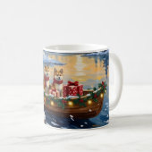 秋田犬のクリスマスボートの休日 コーヒーマグカップ (正面右)