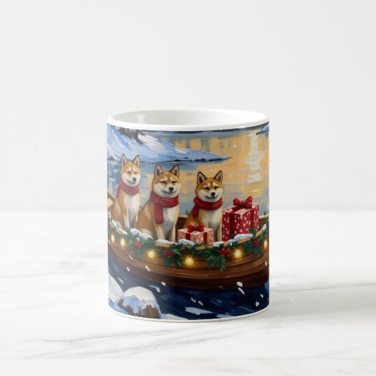秋田犬のクリスマスボートの休日 コーヒーマグカップ (中央)