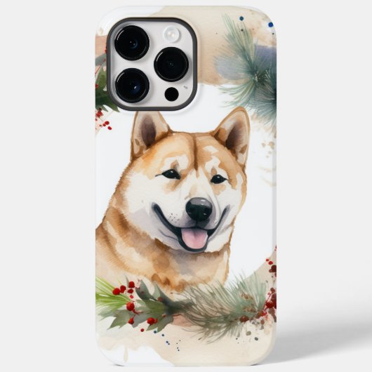 秋田犬のクリスマスリースの可愛い犬 Case-Mate iPhoneケース (裏面)