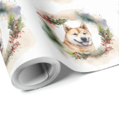 秋田犬のクリスマスリース 冬の楽しみを運ぶ犬 ラッピングペーパー (ロールコーナー)