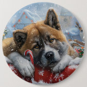 秋田犬のクリスマス 缶バッジ (正面)