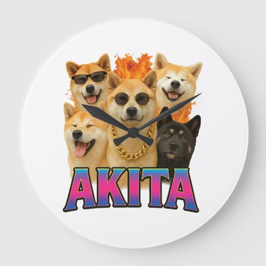 秋田犬のコピー ラージ壁時計 (正面)