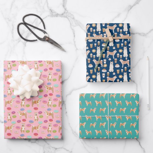 秋田犬のコーヒーとドーナツ ラッピングペーパーシート (正面)