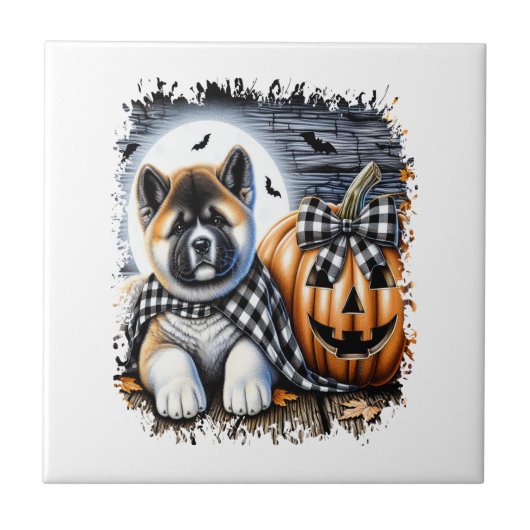 秋田犬のハロウィンスクエア タイル (正面)