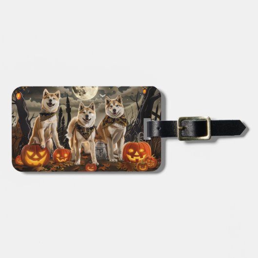 秋田犬のハロウィンスプーキー ラゲッジタグ (正面横)