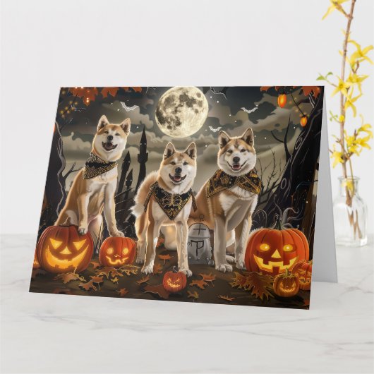 秋田犬のハロウィンスポーキー カード (黄色い花)