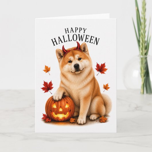 秋田犬のハロウィン デビル ドッグ カード (正面)