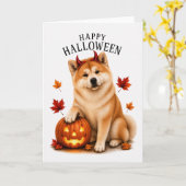 秋田犬のハロウィン デビル ドッグ カード (黄色い花)