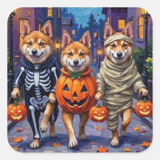 秋田犬のハロウィーンコスチューム スクエアシール (正面)