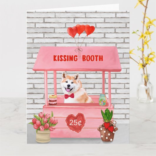 秋田犬のバレンタインデーキッシングブース カード (黄色い花)