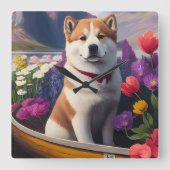 秋田犬のパドル – 絶景の冒険|過去記事 スクエア壁時計 (正面)