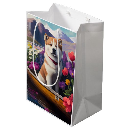 秋田犬のパドル – 絶景の冒険|過去記事 ミディアムペーパーバッグ (裏面アングル)