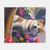 秋田犬のパドル – 風光明媚なアドベンチャーソックス フリースブランケット (正面(横))