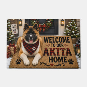 秋田犬のホームクリスマス玄関マット ホリデードッグウェルカム ドアマット