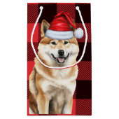 秋田犬の休日レッドバッファロープレイドクリスマス スモールペーパーバッグ (裏面)