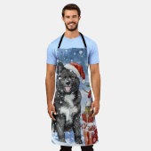 秋田犬の冬の不思議の国クリスマスジョイ エプロン (着用した状態)