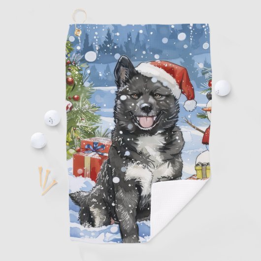 秋田犬の冬の不思議の国クリスマスジョイ ゴルフタオル (インサイチュ)