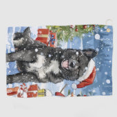 秋田犬の冬の不思議の国クリスマスジョイ ゴルフタオル (横)