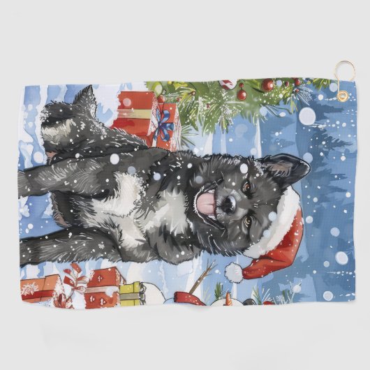 秋田犬の冬の不思議の国クリスマスジョイ ゴルフタオル (横)