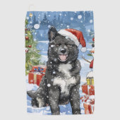 秋田犬の冬の不思議の国クリスマスジョイ ゴルフタオル (正面)