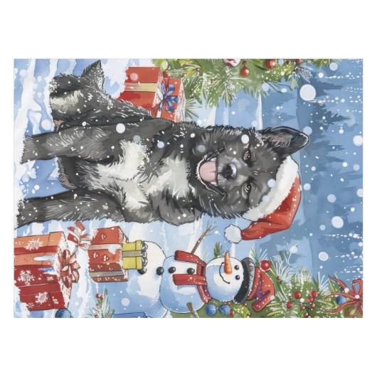 秋田犬の冬の不思議の国クリスマスジョイ テーブルクロス (正面(横))