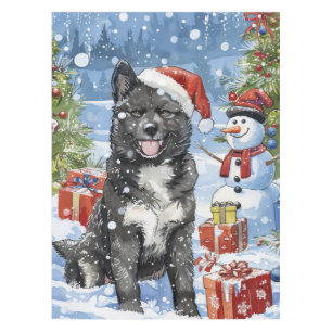秋田犬の冬の不思議の国クリスマスジョイ テーブルクロス