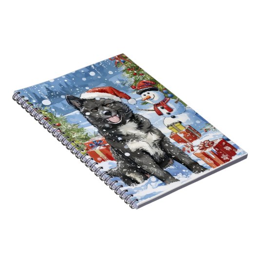 秋田犬の冬の不思議の国クリスマスジョイ ノートブック (右側)