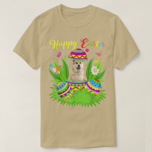 秋田犬の愛犬フローライースター卵おもしろい秋田 Tシャツ (デザイン正面)