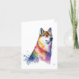 秋田犬の水彩画とペン折りホリデーカード シーズンカード