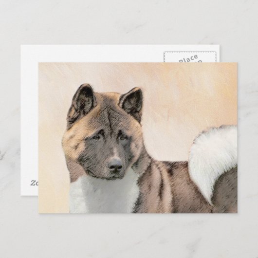 秋田犬の絵 - かわいいオリジナルの犬のアート ポストカード (正面/裏面)