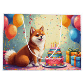 秋田犬の誕生日お祝いアート ラージペーパーバッグ (裏面)