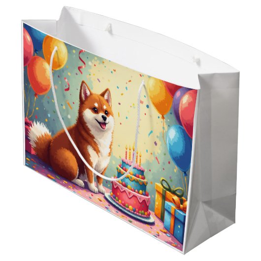 秋田犬の誕生日お祝いアート ラージペーパーバッグ (裏面アングル)