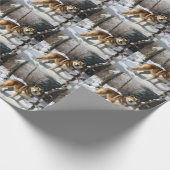 秋田犬の雪のクリスマス ラッピングペーパー (角)
