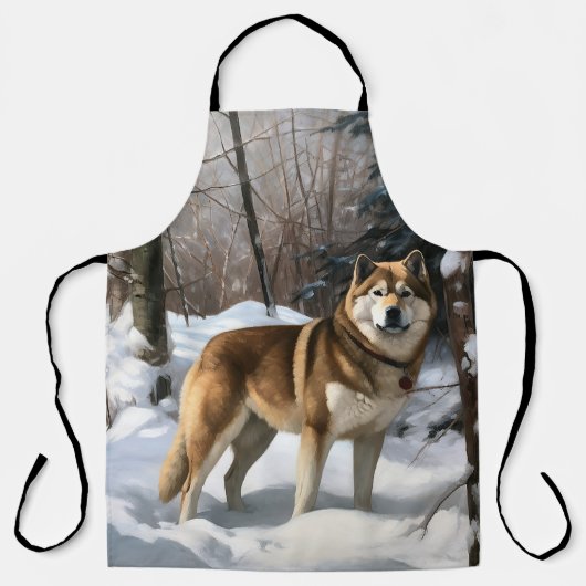 秋田犬の雪景色 クリスマス エプロン (正面)