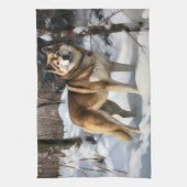 秋田犬の雪景色 クリスマス キッチンタオル (縦)