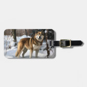 秋田犬の雪景色 クリスマス ラゲッジタグ (正面横)