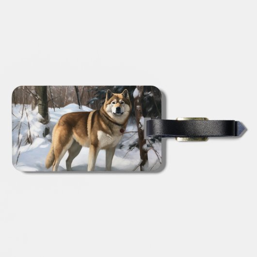 秋田犬の雪景色 クリスマス ラゲッジタグ (裏面横)