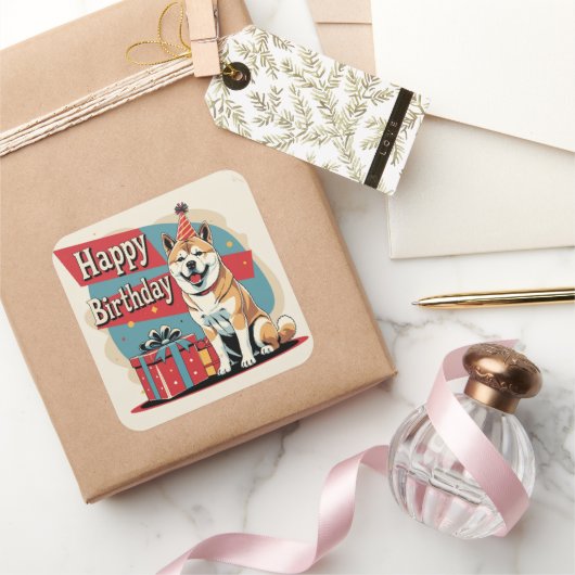 秋田犬カラフル スクエアシール (ギフト)