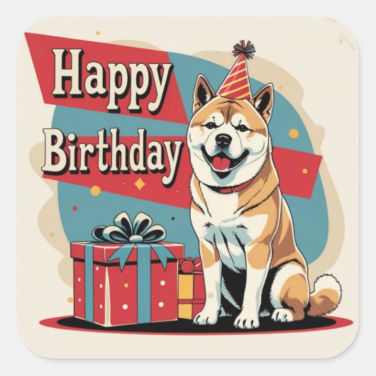 秋田犬カラフル スクエアシール (正面)