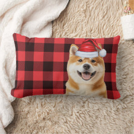 秋田犬クリスマス 秋田犬 ホリデー バッファロー プラッド ランバークッション