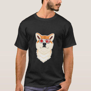 秋田犬サングラスI日本の国旗1 Tシャツ